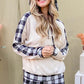 Smiling model in a cozy drawstring hooded top and plaid pants lounge set, perfect for stylish relaxation.