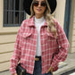 Woman wearing Bella Road Plaid Collared Neck Long Sleeve Jacket with sunglasses and black hat