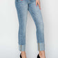 High Rise Cuffed Slim Straight Risen Jeans with Trendy Hem and Flattering Fit