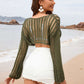 BELLA ROAD Openwork Boat Neck Long Sleeve Cover-Up at Bella Road