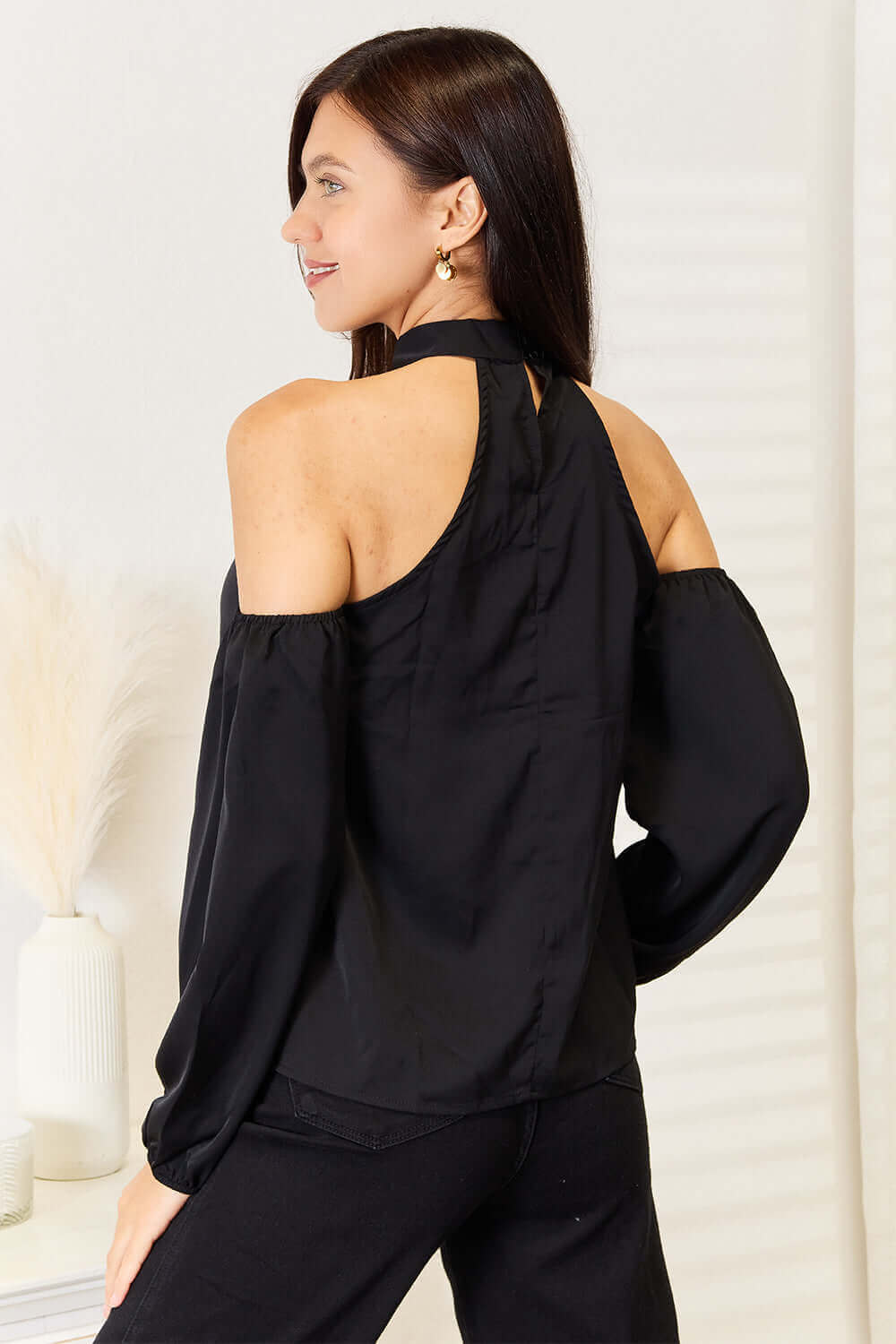 DOUBLE TAKE Grecian Cold Shoulder Long Sleeve Blouse at Bella Road