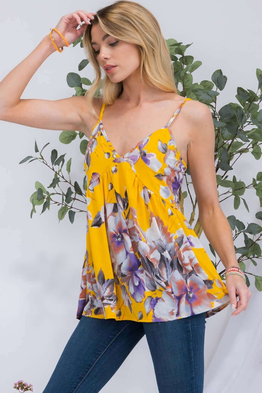 CELESTE Full Size Floral V-Neck Cami at Bella Road