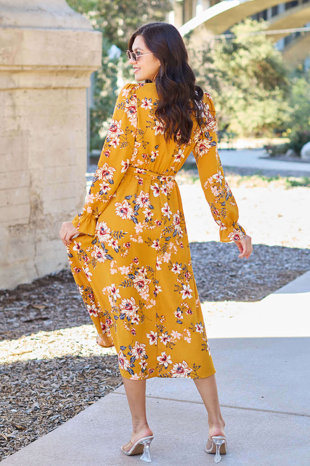 DOUBLE TAKE Full Size Floral Tie Back Flounce Sleeve Dress at Bella Road