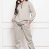 Half Zip Long Sleeve Sweatshirt and Pants Set - Light Gray