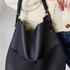 Vegan Leather Handbag with Pouch - BLACK