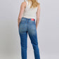 Back view of Judy Blue plaid cuff straight leg jeans, showcasing mid waist style and functional pockets for a trendy look.