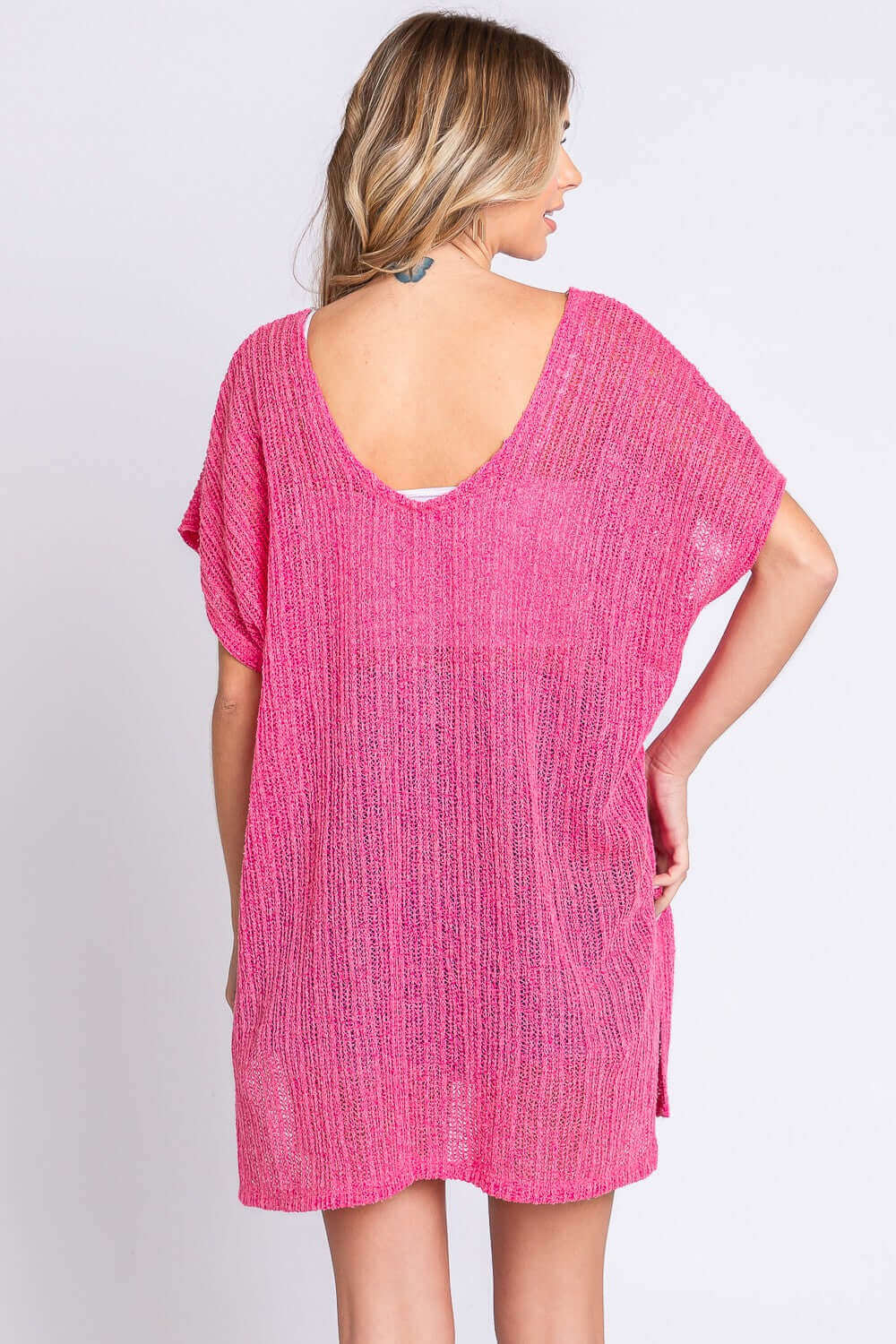 GEEGEE Short Sleeve Side Slit Knit Cover Up Dress at Bella Road