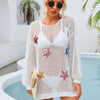 Sequin Star Round Neck Long Sleeve Cover Up - White