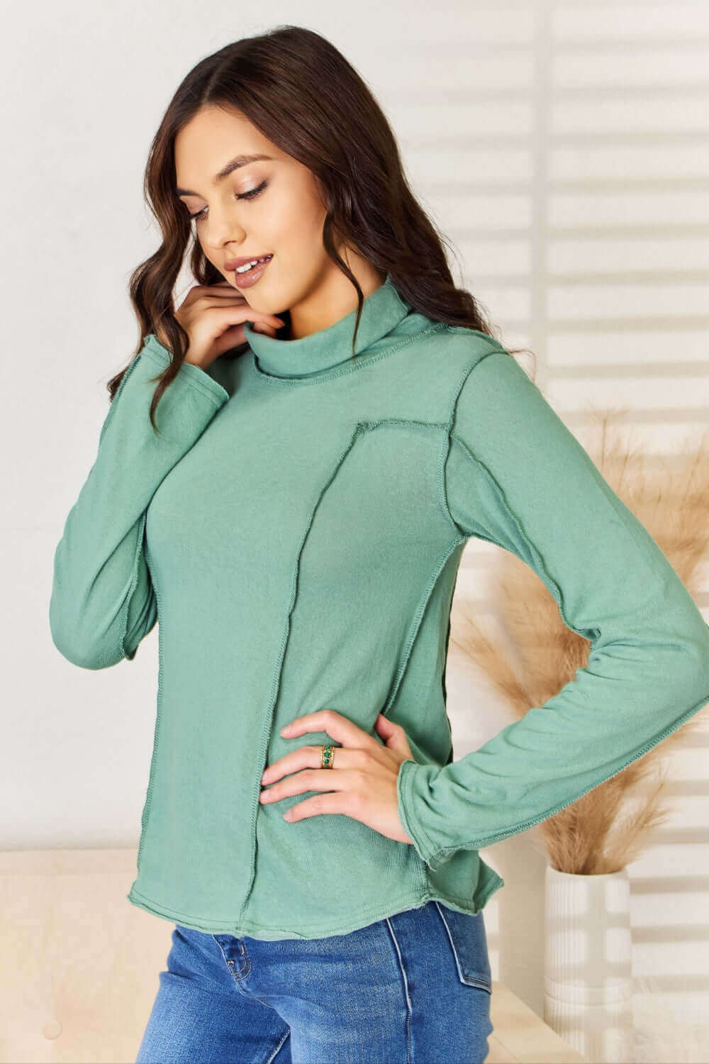 POL Exposed Seam Long Sleeve Knit Top at Bella Road