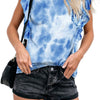 Bella Road Ruffled Printed Round Neck Cap Sleeve T-Shirt - Light Blue