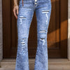 Distressed Button-Fly Bootcut Jeans with Pockets | Petite - Medium