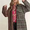 J.NNA Snap Down Tweed Plaid Contrast  Longline Shacket - Misty Forest