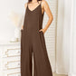 DOUBLE TAKE Full Size Soft Rayon Spaghetti Strap Tied Wide Leg Jumpsuit at Bella Road