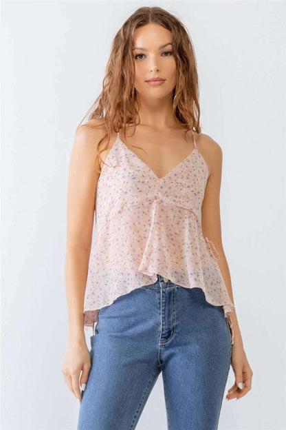 TASHA APPAREL Floral Print V-Neck Criss-Cross Back Flare Cami at Bella Road