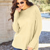 Basic Bae Ribbed Round Neck Long Sleeve Knit Top - Light Yellow