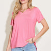 V-Neck High-Low T-Shirt | Full Size - Coral