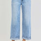 RISEN plus size cuffed ankle wide leg jeans in light wash denim, perfect for a trendy and relaxed look.