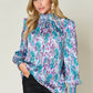 DOUBLE TAKE Full Size Printed Smocked Long Sleeve Blouse at Bella Road