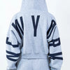 American Bazi 'New York' Graphic Long Sleeve Drawstring Cropped Hoodie - H.GREY/NAVY