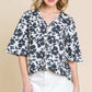 BOMBOM Floral Decorative Button V-Neck Top at Bella Road