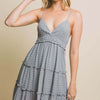 Frill V-Neck Cami Dress - Grey