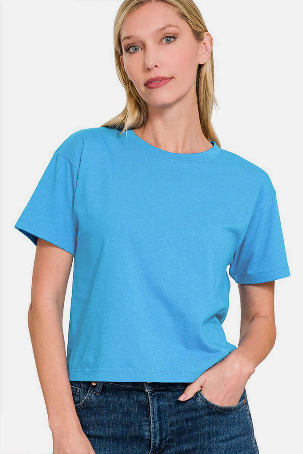 ZENANA Round Neck Short Sleeve Cropped T-Shirt at Bella Road