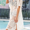 Lace V-Neck Half Sleeve Cover-Up - White