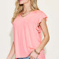 Bamboo Notched Ruffled Short Sleeve T-Shirt