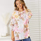 DOUBLE TAKE Floral Round Neck Three-Quarter Sleeve Top at Bella Road