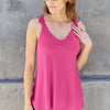 Lace Detail V-Neck Cutout Cami | Full Size - Fuchsia Pink