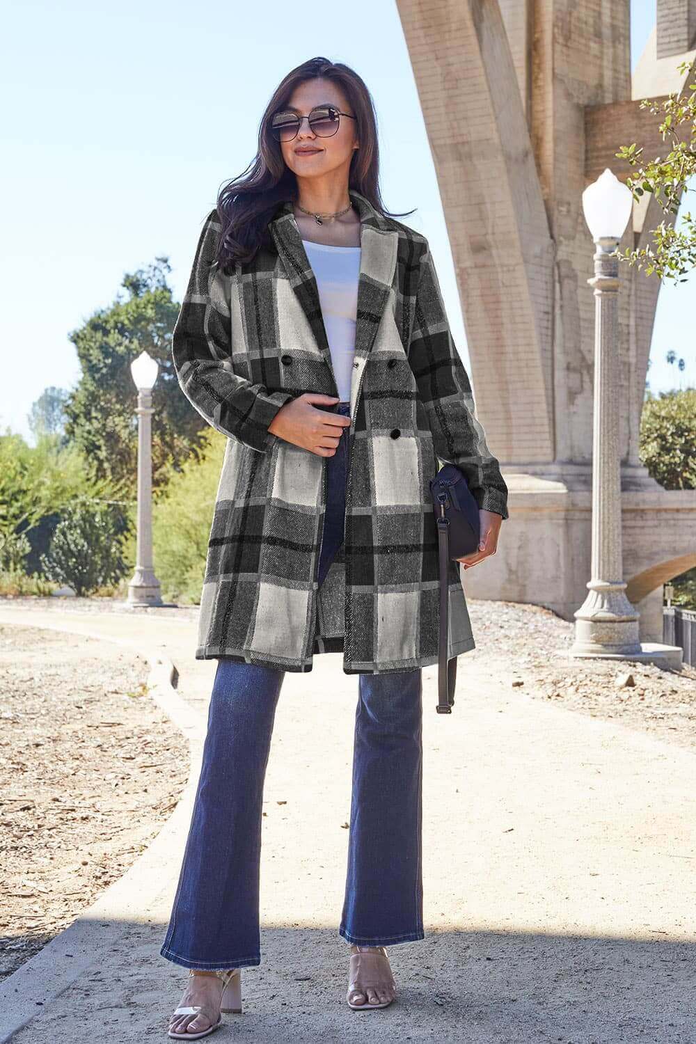 DOUBLE TAKE Full Size Plaid Button Up Lapel Collar Coat at Bella Road