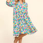 Bubble Sleeve Floral Ruffled Dress