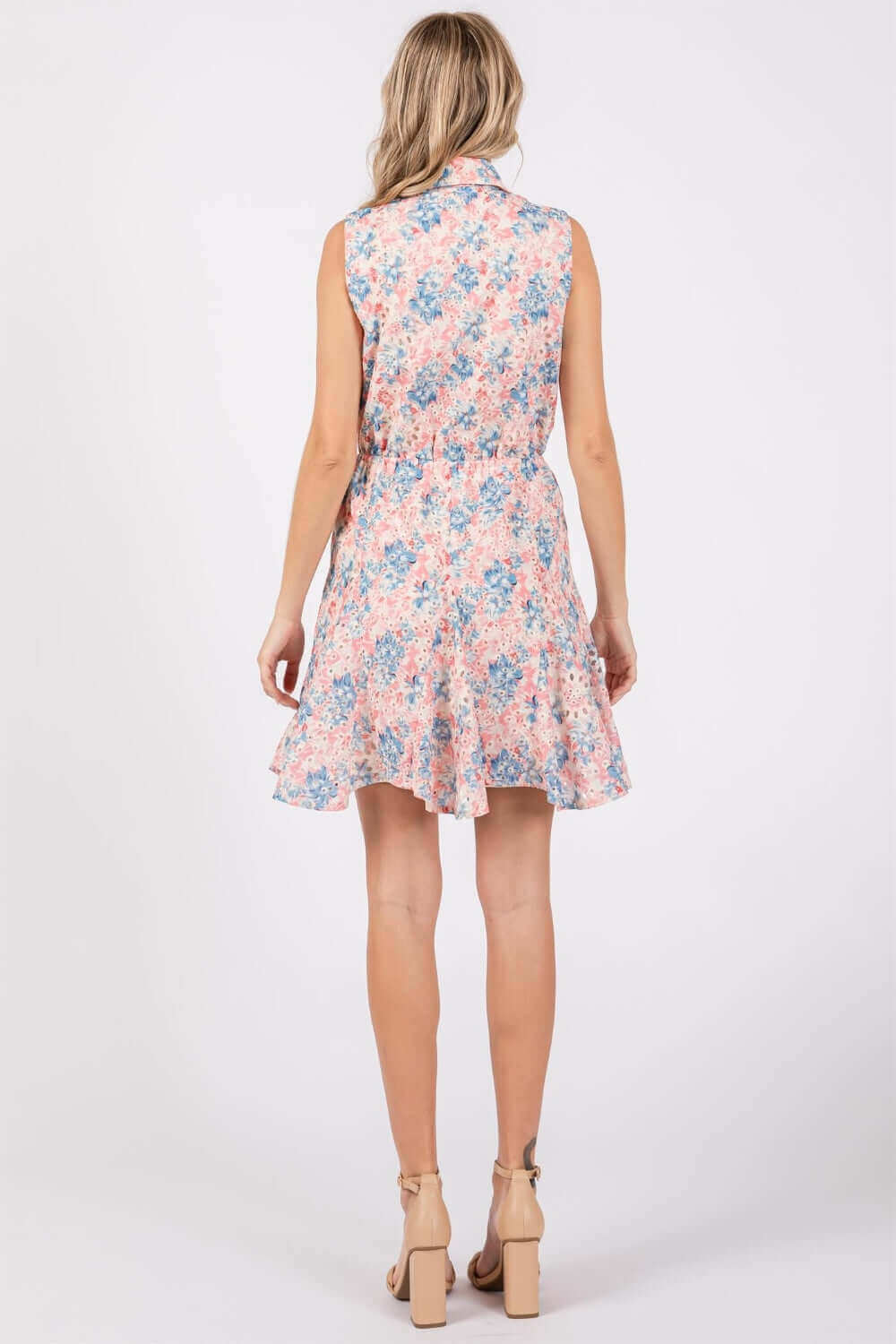 GEEGEE Full Size Floral Eyelet Sleeveless Mini Dress at Bella Road