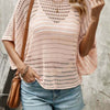 Openwork Half Sleeve Knit Cover Up - Blush Pink