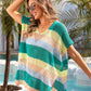 BELLA ROAD Openwork Striped V-Neck Short Sleeve Cover Up at Bella Road