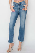 High Rise Slim Straight Jeans Petite, Risen Jeans with Frayed Hem, Versatile and Comfortable Denim for Casual or Dressy Outfits