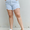 RISEN Katie High Waisted Distressed Shorts in Ice Blue - Light