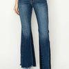 RISEN High Rise Side Shadow Seam Detail Slit Flare Jeans - Dark