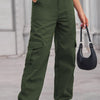 Baeful Long Straight Leg Jeans with Pockets - Army Green