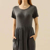 Round Neck Ruched Dress with Pockets | Full Size - H CHARCOAL