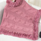 Bella Road Dusty Pink Cable-Knit Poncho with fuzzy hem, perfect for cozying up on chilly days.