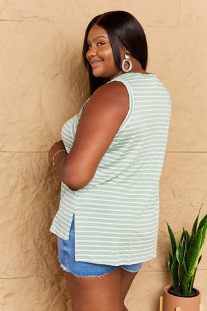 DOUBLJU Full Size Striped Sleeveless V-Neck Top at Bella Road