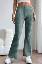 BASIC BAE Full Size Ribbed High Waist Flare Pants at Bella Road