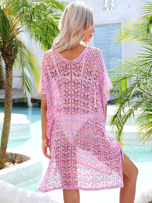 BELLA ROAD Slit Openwork V-Neck Cover Up at Bella Road