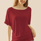 NINEXIS Boat Neck Short Sleeve Ruched Side Top at Bella Road