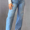 Rhinestone Straight Jeans with Pockets - Medium