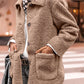 Woman wearing Bella Road Sherpa Pocketed Collared Neck Long Sleeve Jacket on city street