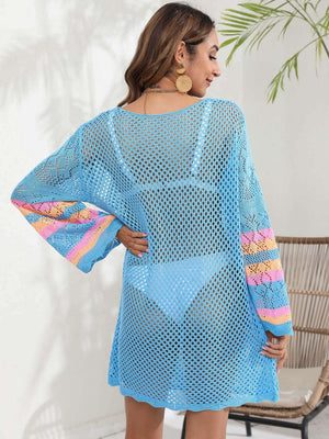 BELLA ROAD Openwork Contrast Long Sleeve Cover-Up at Bella Road