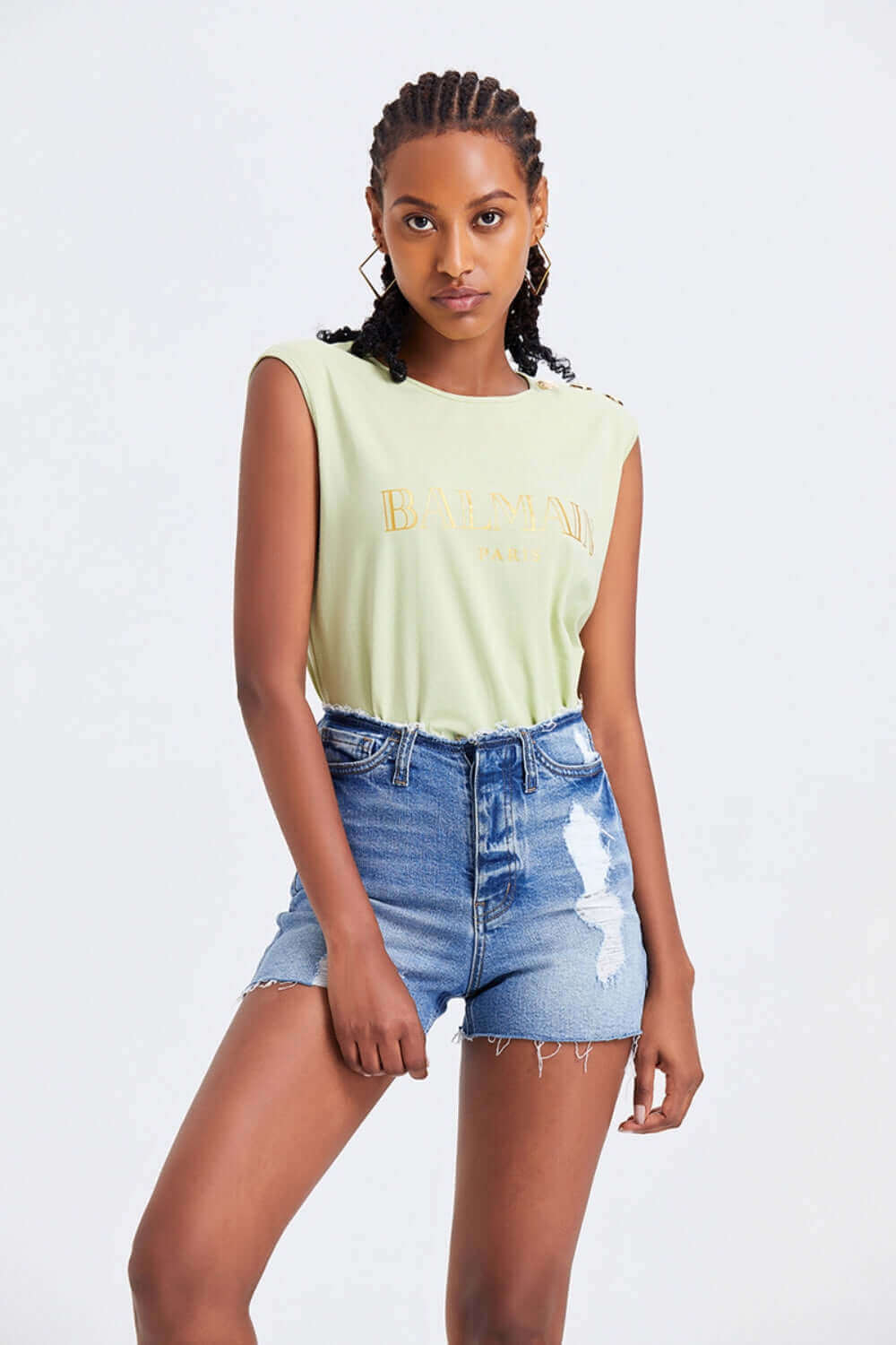 BAYEAS High Rise Bandless Denim Shorts at Bella Road