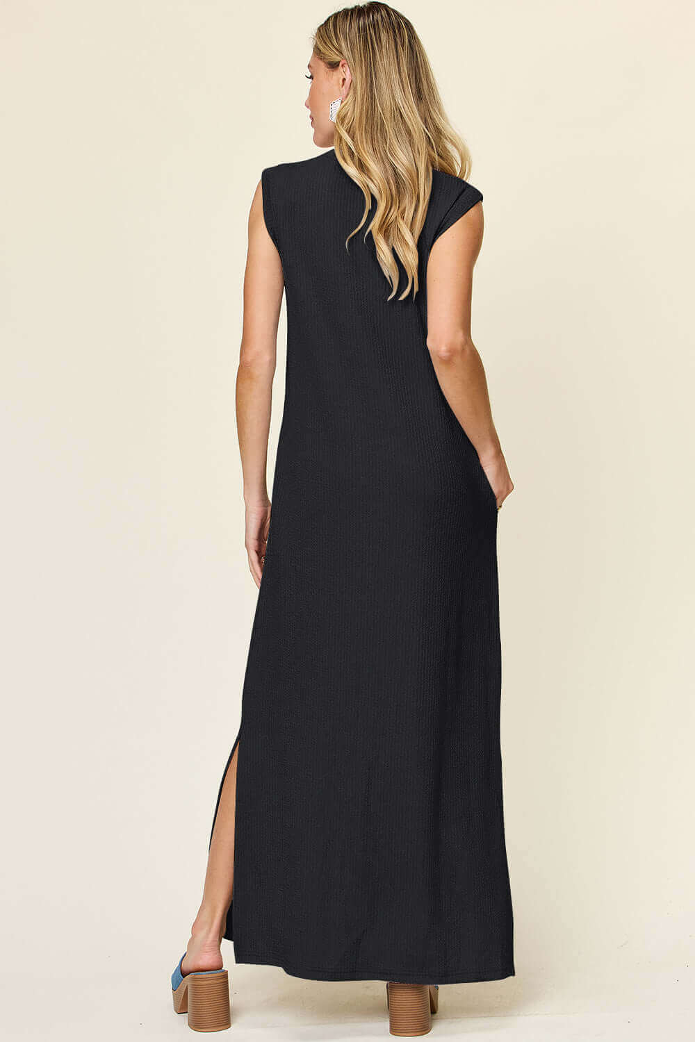 DOUBLE TAKE Full Size Texture Mock Neck Sleeveless Maxi Dress at Bella Road